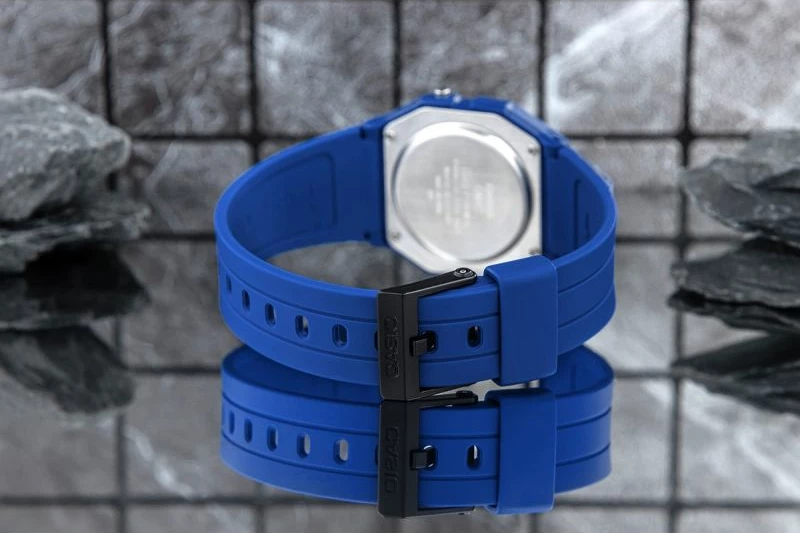 Orë dore unisex Casio F-91WB-2A1EF, blu, me kuti