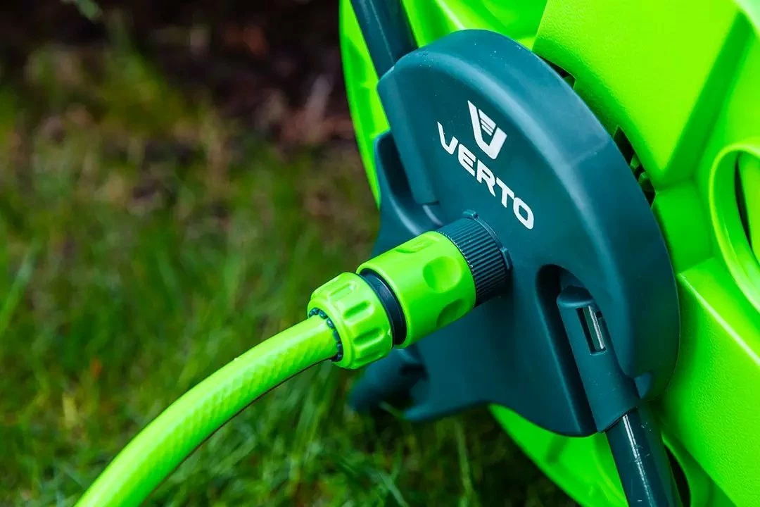 Mbajtëse/spulë për zorrë kopshti Verto 15G790, deri 45 m (1/2"), e gjelbër