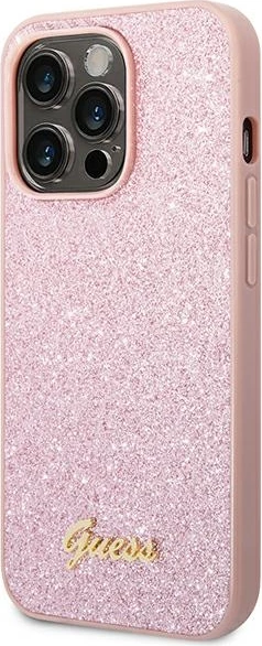 Mbështjellës Guess GUHCP14XHGGSHP për iPhone 14 Pro Max 6.7", Glitter Script, Rozë