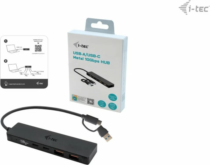 USB HUB I-Tec Metal, 4 porta (2x USB 3.0 + 2x USB-C), 10 Gbps, i zi