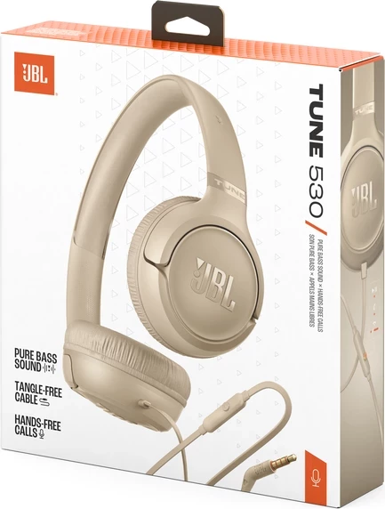 Kufje JBL Tune 530, me kabllo 3.5 mm, on-ear, mikrofon, bezhë