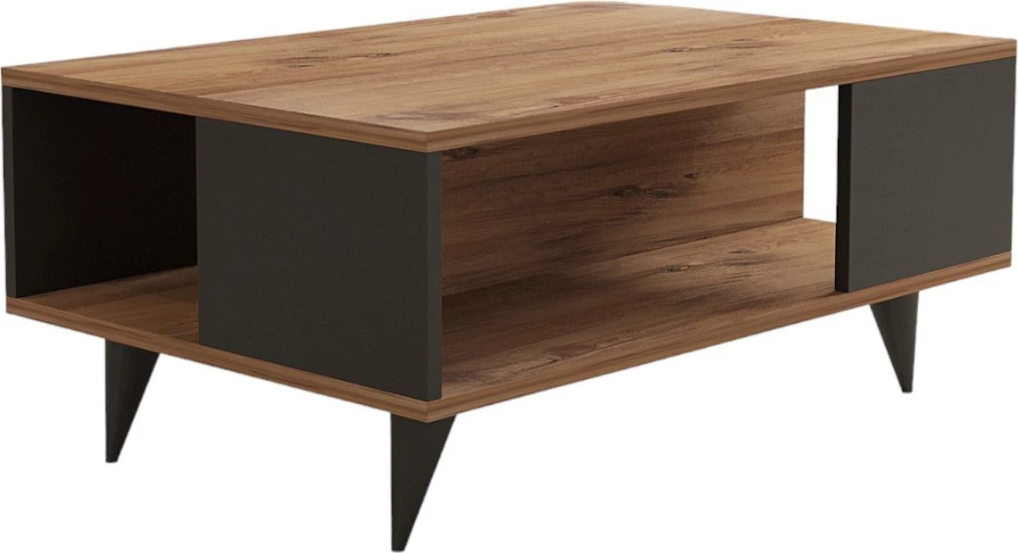 Tavolinë kafeje dy kate, ngjyrë arrë dhe e zezë, Hanah Home Yuka