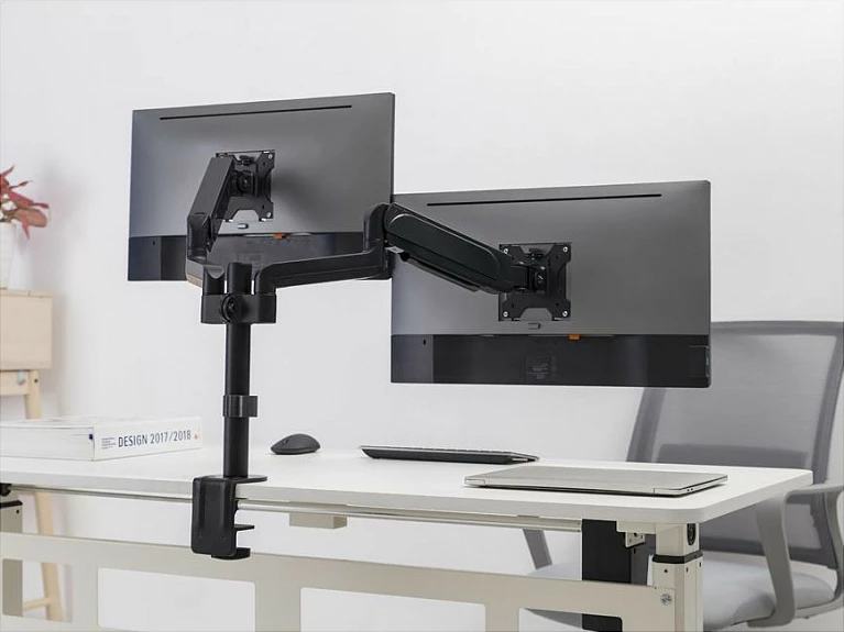 Mbajtëse tavoline për dy monitorë Equip, 17"-32", 2x9kg, Gas Spring, 360°, e zezë