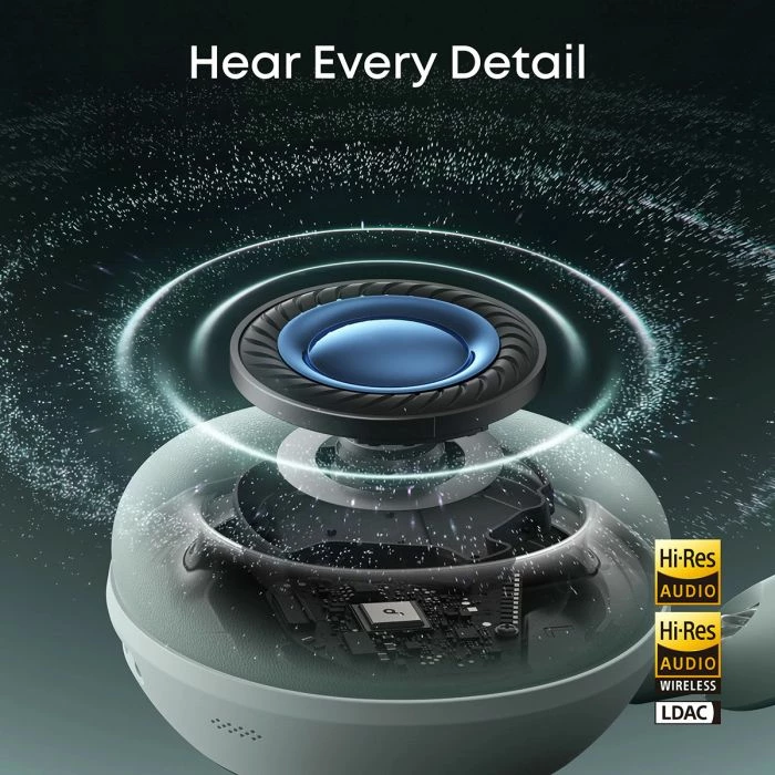 Kufje Bluetooth over-ear Anker Soundcore Space 2 D1402G61, ANC 4-nivel, Hi-Res/LDAC, deri 70 orë, të gjelbra, me këllëf udhëtimi