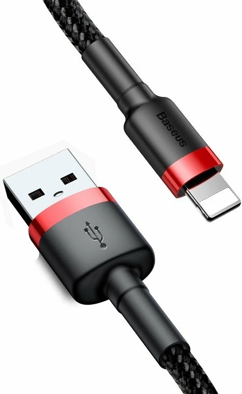 Kabllo USB në Lightning Baseus Cafule CALKLF-B19, 1m, 2.4A, Kuqe+Zezë