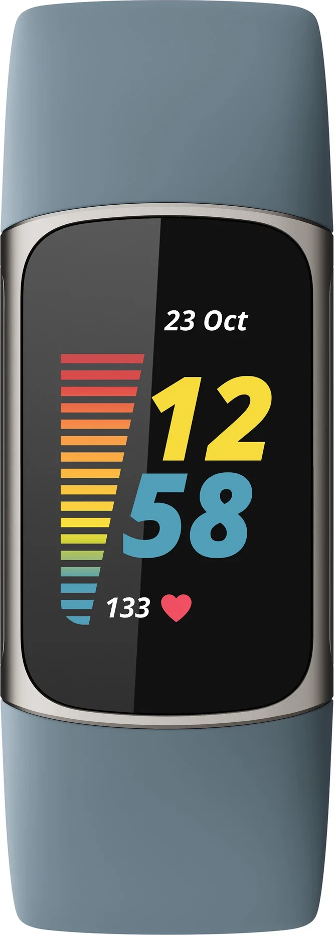Smartwatch Fitbit Charge 5 FB421SRBU me GPS, NFC, SpO2, rezistent në ujë 50m, bateri deri 7 ditë, Platinum/Mineral Blue