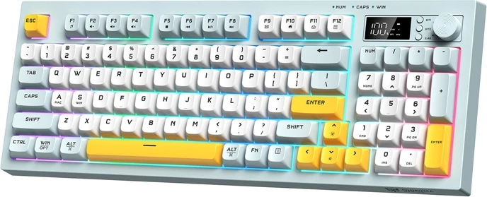 Tastierë gaming ONIKUMA G80, 94 taste, tri-mode Bluetooth 5.0/2.4 GHz/USB-C, OLED dhe rrotë kontrolli, RGB, pastel multicolor