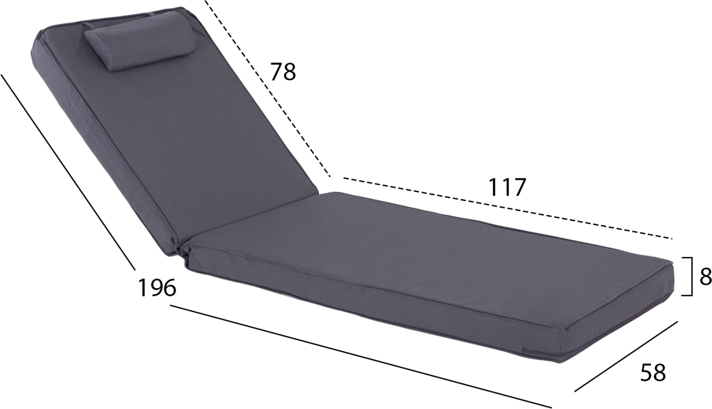 Jastëk për shezlong SIFNOS, tekstilene, gri, FH11236.30T, 196(117+1+78)x58x9cm