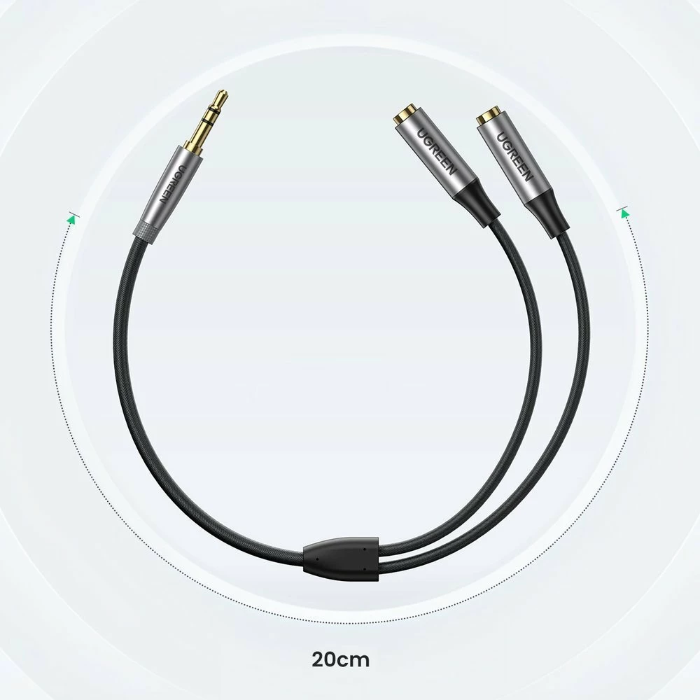Kabllo ndarëse audio Ugreen AV191, 3.5mm mini jack, 20cm, e zezë