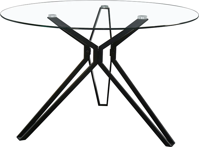 Tavolinë e rrumbullakët Noir, xham i tejdukshëm, metal i zi, 110x110x75cm