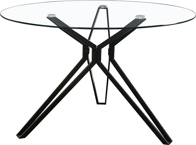 Tavolinë e rrumbullakët Noir, xham i tejdukshëm, metal i zi, 110x110x75cm