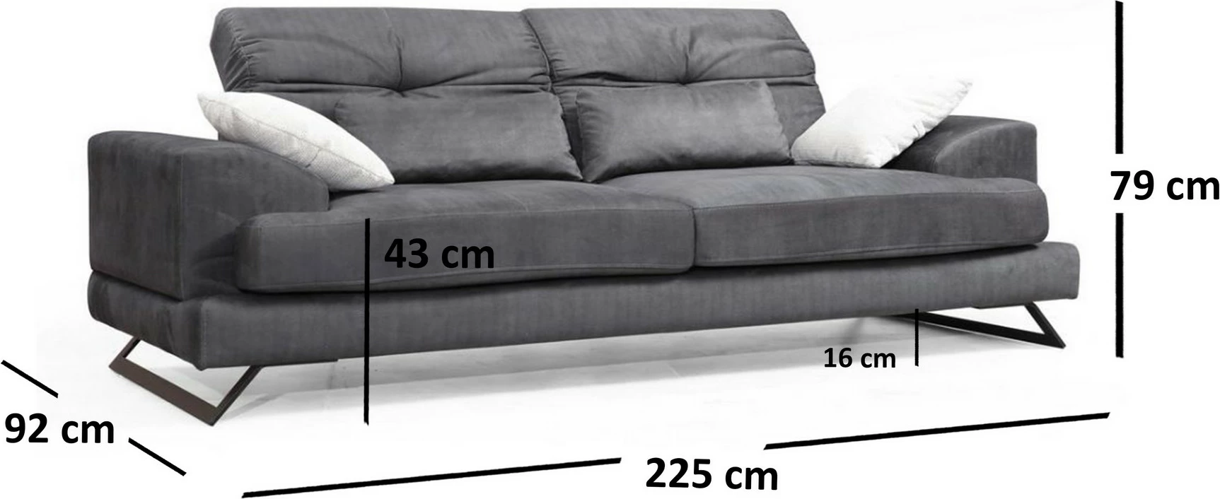 Divan treshe Frido, ngjyrë antracit, Atelier del Sofa