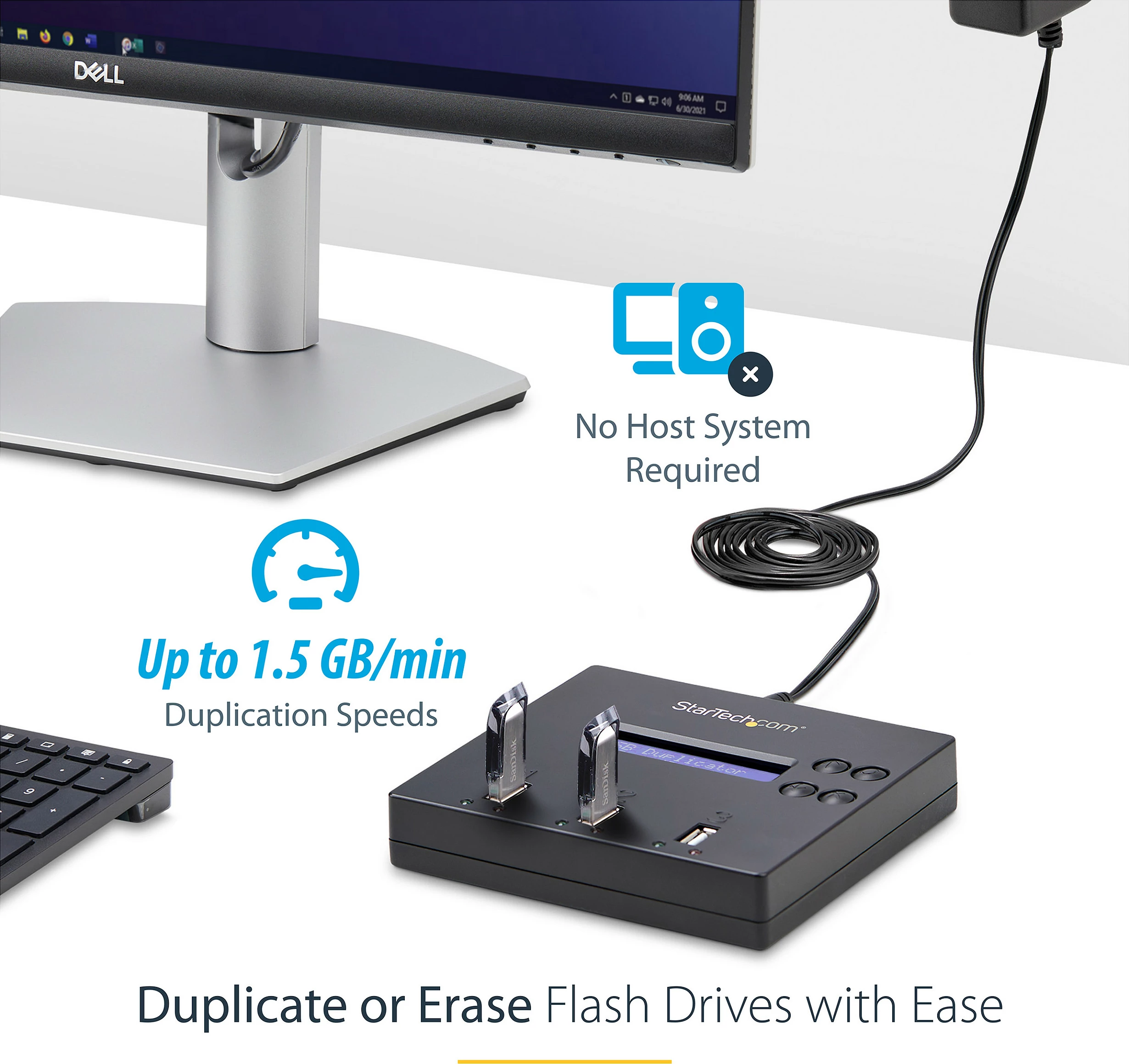 Duplikator USB StarTech 1:2, USB 2.0, me ekran LCD, Copy/Erase, blu