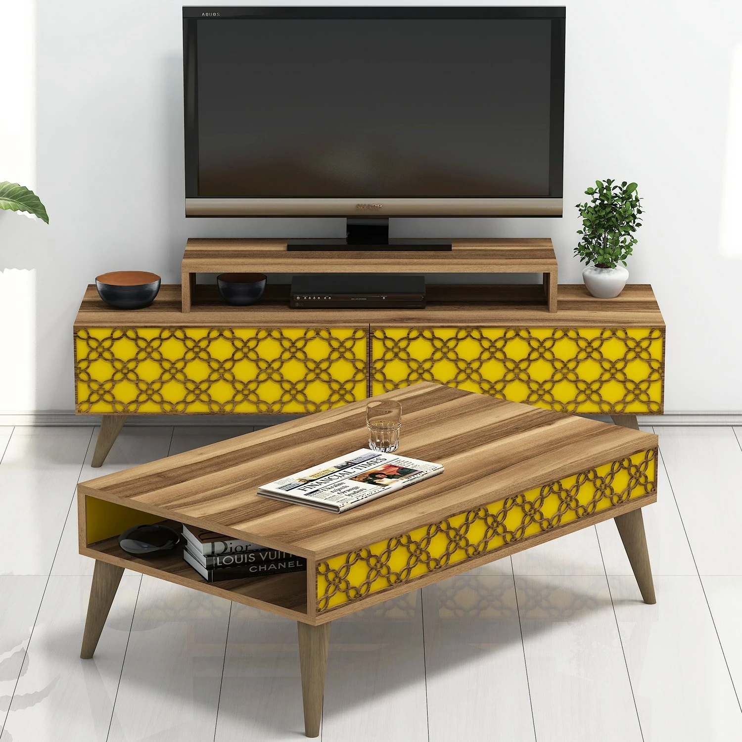 Set mobiljesh për dhomë dite Skye Decor, City, ngjyrë arre, e verdhë