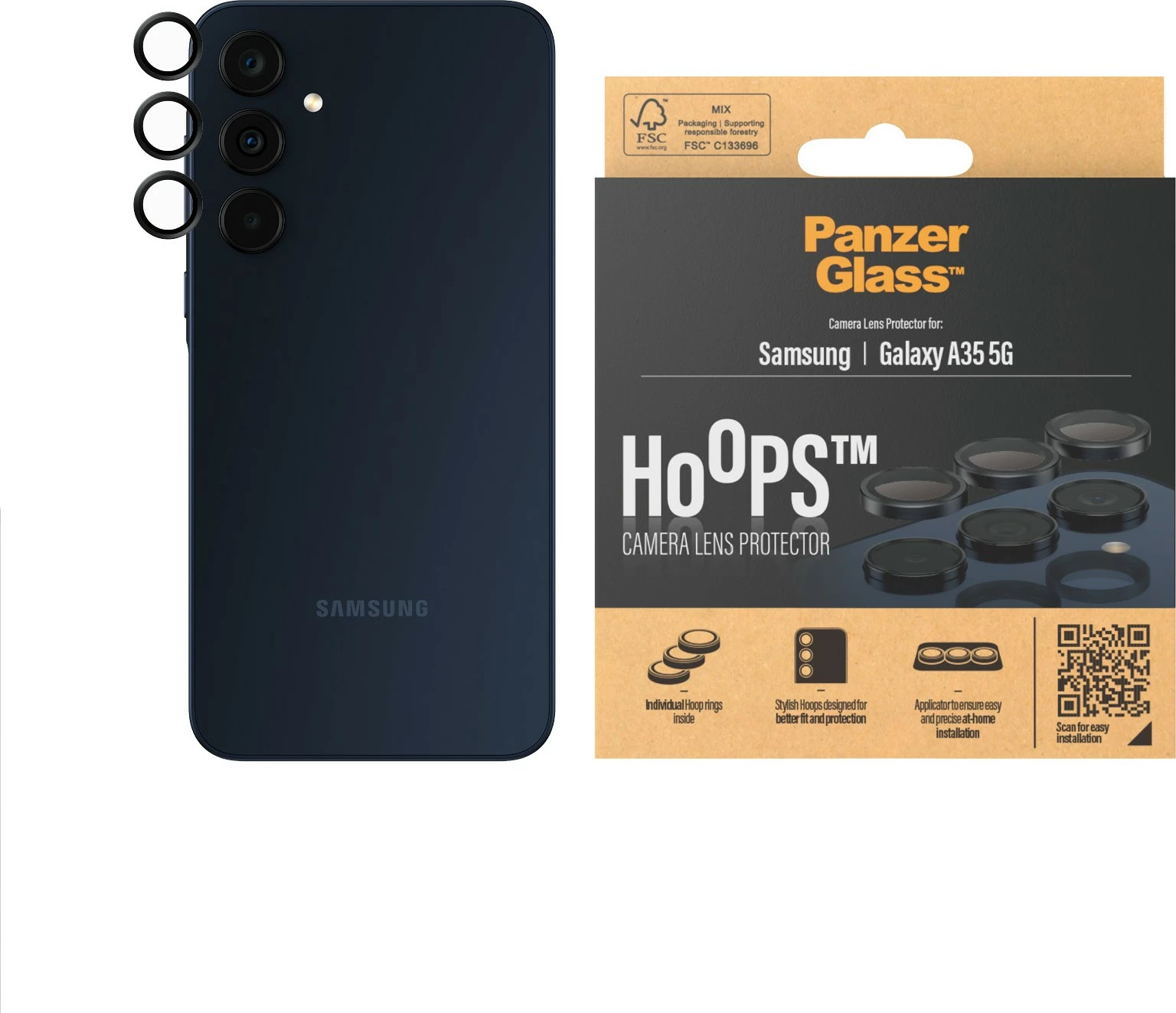 Mbështjellës PanzerGlass për Samsung Galaxy A35 5G, i zi