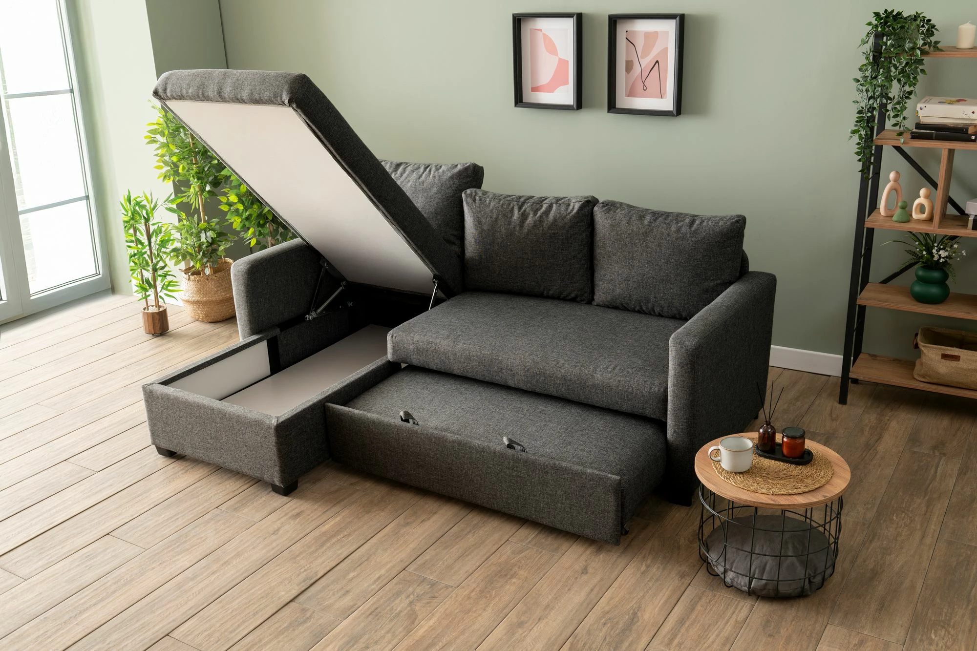Kënd-sofë krevate Atelier del Sofa, ngjyrë gri e errët