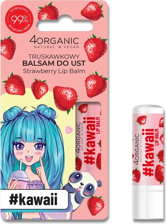 Balsam për buzë për femra 4organic Kawaii Natural Lip Balm Strawberry, 5g