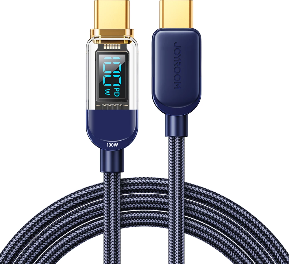 Kabllo USB-C në USB-C Joyroom A4 S-CC100A4 me ekran, 1.2m, 100W, Blu