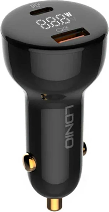 Karikues veture LDNIO C101, 100W, USB + USB-C, me kabllo USB-C në Lightning, Zi