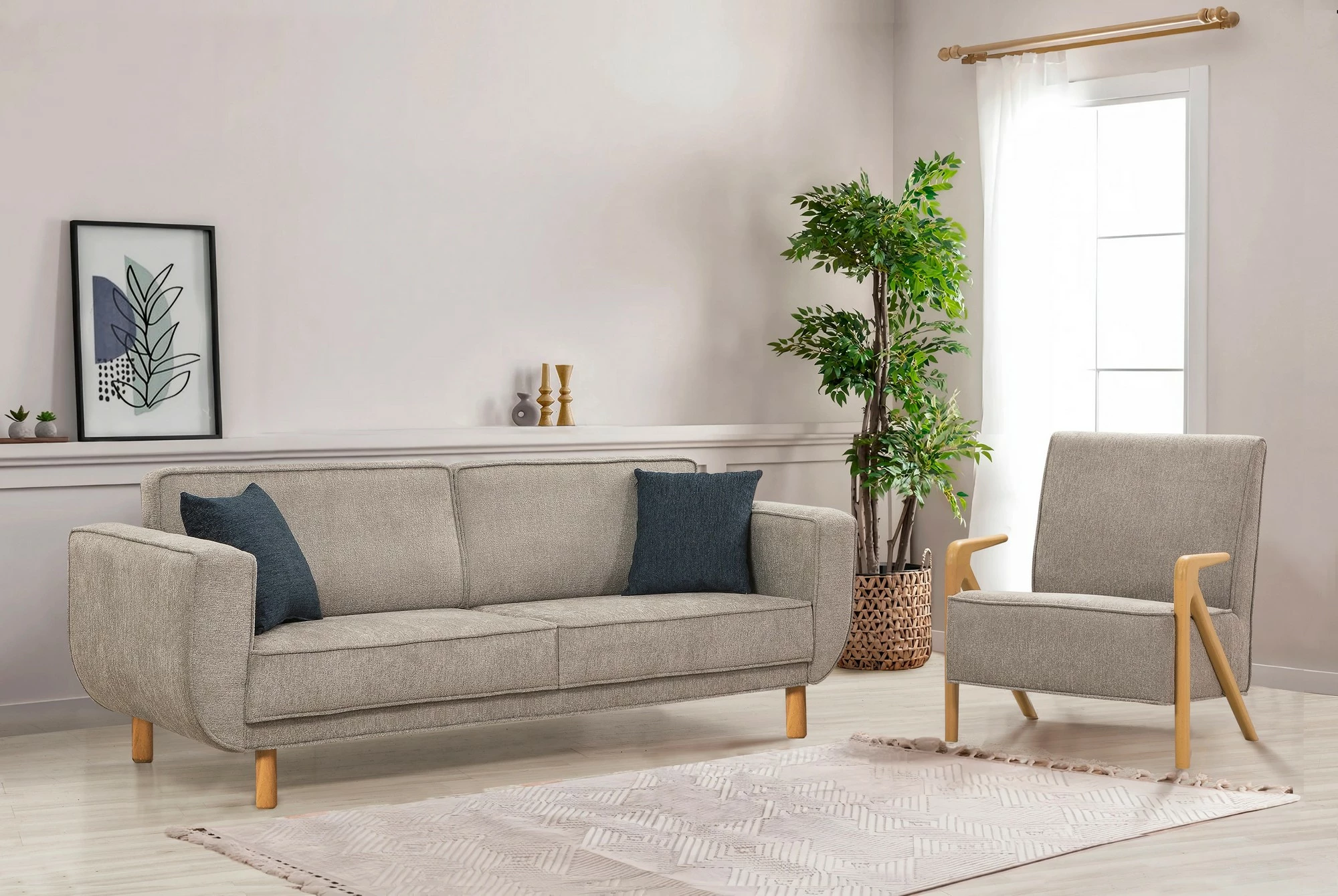 Set divan-krevat Atelier del Sofa, Larus Wood, ngjyrë lisi, gri