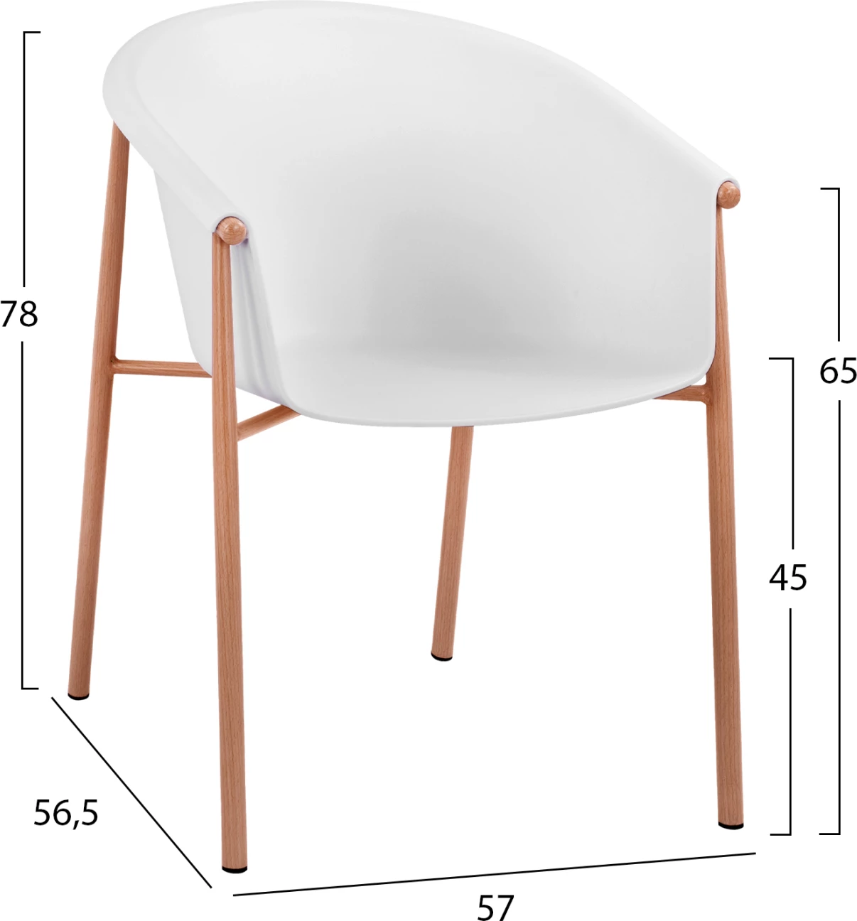 Karrige me krahë polipropileni Helga, ngjyrë e bardhë, FH8685.01, 57x56,5x78 cm, set prej 2 copë