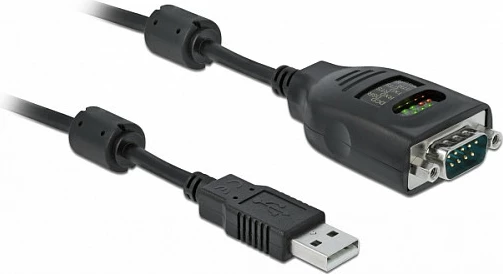 Adapter kabllo USB Type-A në Serial DB9 DeLOCK, 2 m, me tester LED RS-232, i zi