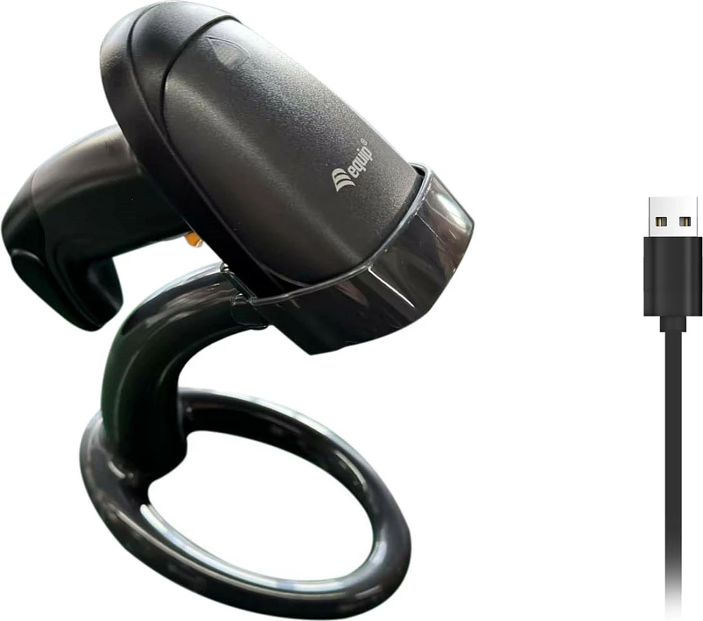 Skaner barkodi EQUIP 1D laser wireless 2.4GHz me bazë karikimi, i zi