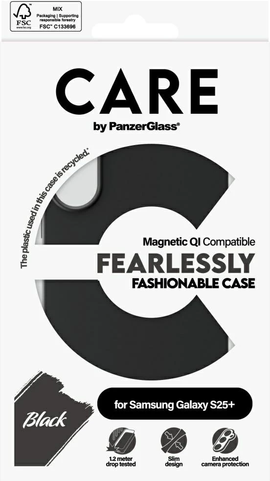 Mbështjellës PanzerGlass CARE Fashion QI për Samsung Galaxy S25+, Zi