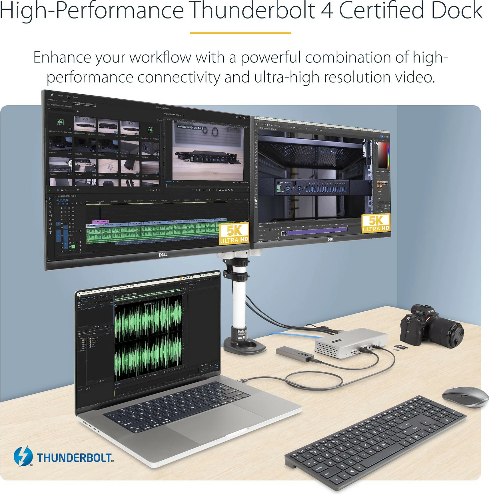 Docking station StarTech USB4/Thunderbolt 4, 98W PD, 2x HDMI 2.1 + 2x DisplayPort 1.4, 2.5GbE, gri