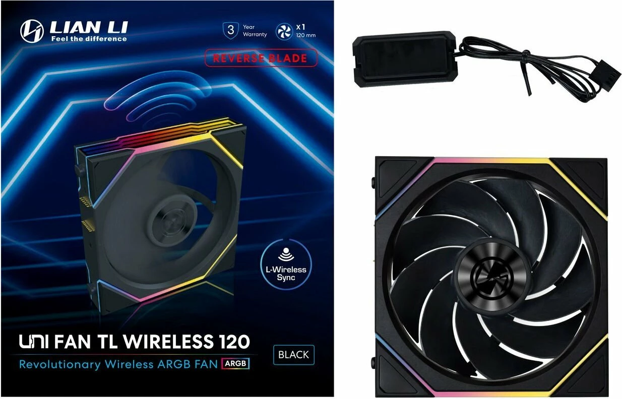 Ventilator për PC Lian Li UNI FAN TL Wireless 120 Reverse Blade 12RTL1W1B 120mm PWM ARGB, i zi, 1 copë