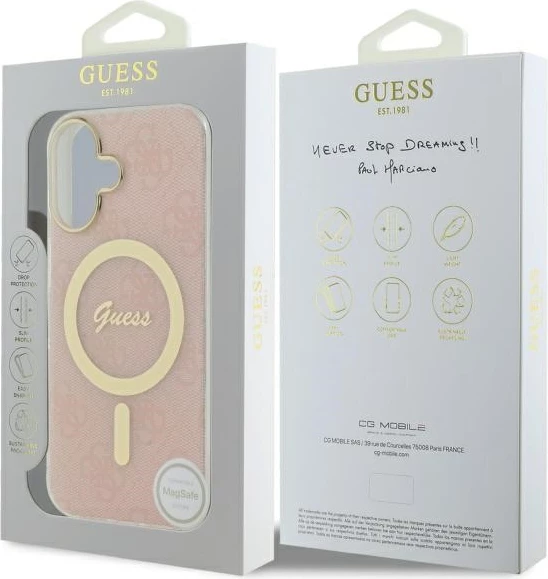 Mbështjellës Guess IML 4G MagSafe për iPhone 16, Rozë
