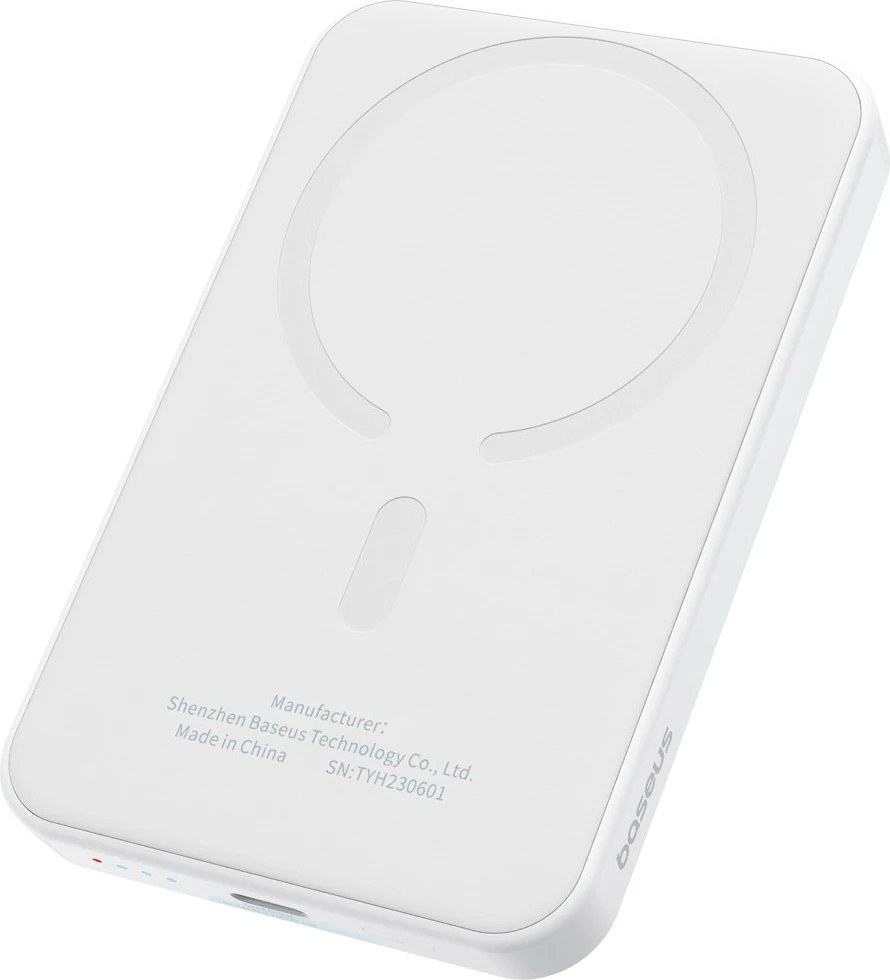 Power bank Baseus Magnetic Mini 5000mAh, 20W, me kabllo USB-C, Bardhë