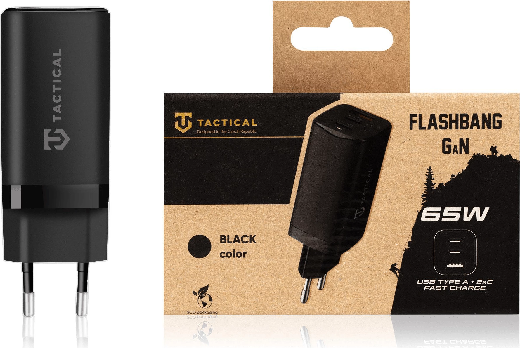 Karikues shtëpie Tactical FlashBang GaN MPN 19741, 65W, 2x USB-C + 1x USB-A, QC/PD, EU blister, zi