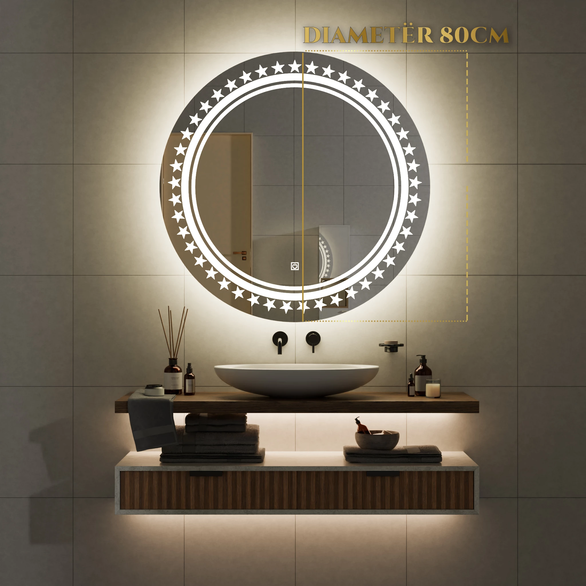 Pasqyre per banjo me LED , Pasqyre rrethore me ndriqim Modeli Star SP