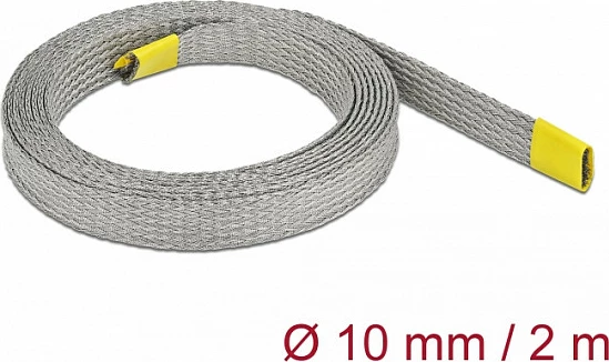 Mëngë e gërshetuar për kabllo DeLOCK, 2 m x 10 mm, bakër, mbrojtje EMC, gri