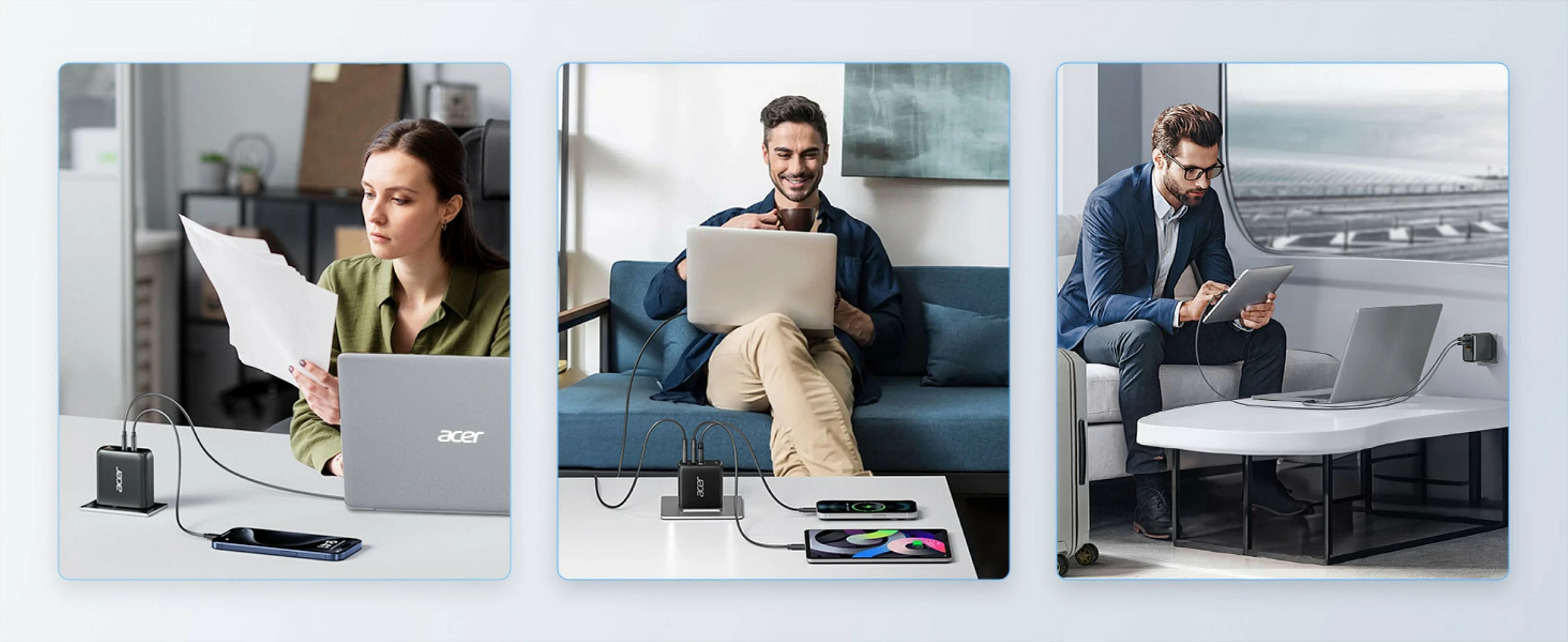 Karikues muri Acer GaN 100W, 2x USB-C + USB-A, Power Delivery, kabllo USB-C 2m, i zi