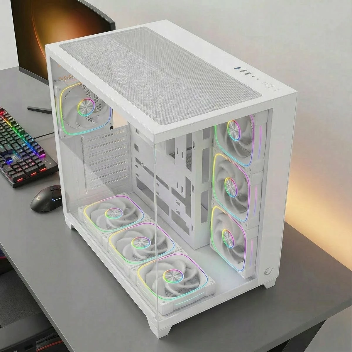 Kasë Rampage SEALITE-WHITE 7x 120mm ARGB PWM, tempered glass, ATX/Micro-ATX/Mini-ITX, e bardhë
