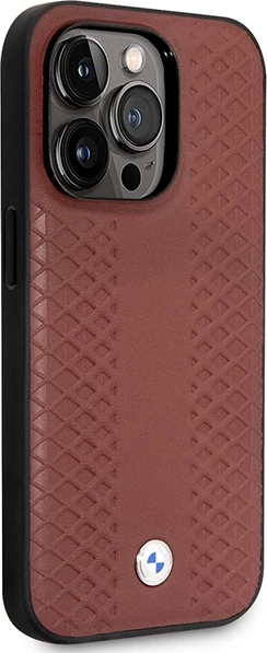 Mbështjellës BMW BMHCP14L22RFGR për iPhone 14 Pro 6.1", lëkurë, Diamond Pattern, burgundy