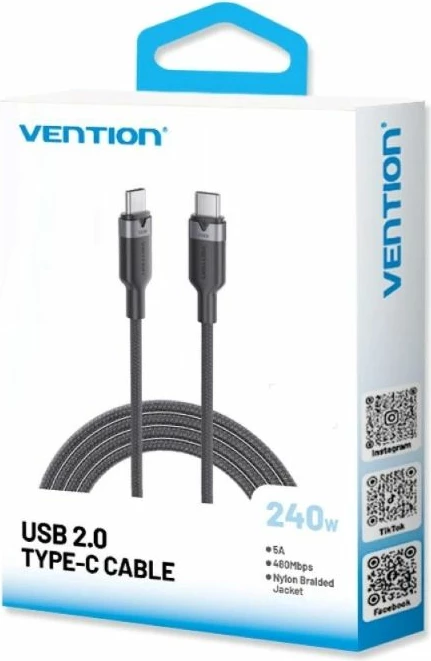 Kabëll USB-C në USB-C Vention, i zi