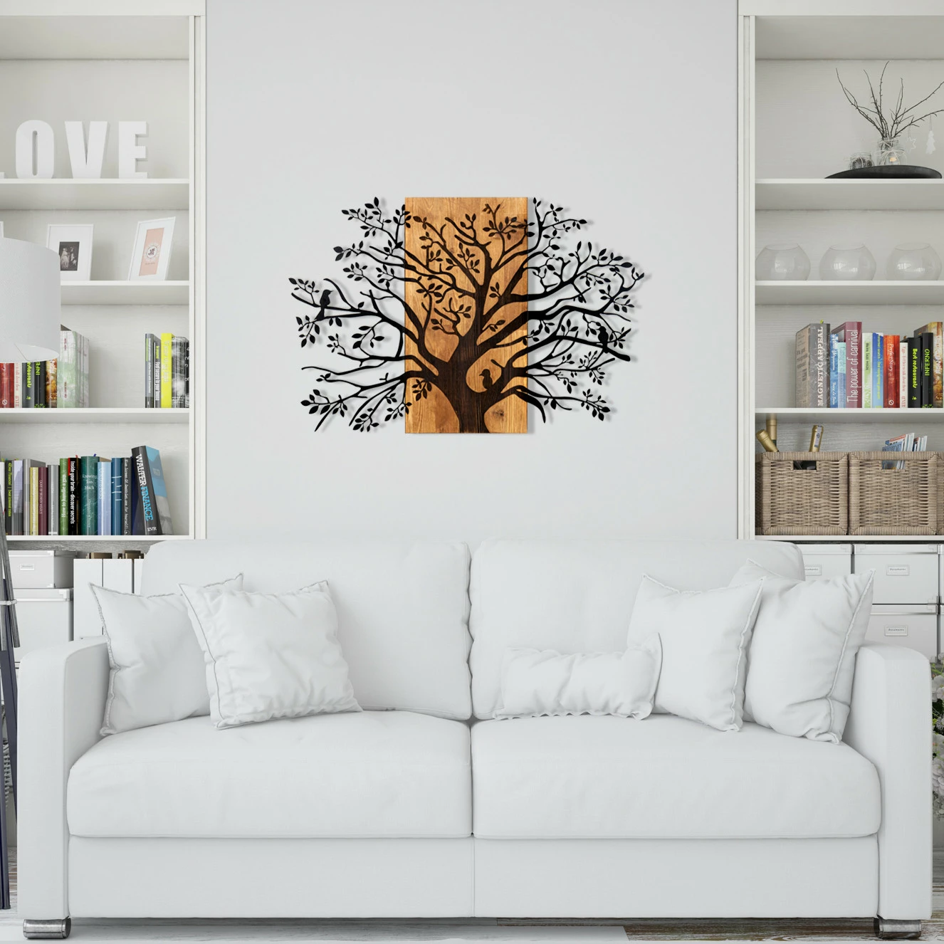 Aksesor dekorativ për mur, dru dhe metal, Wallity, Kavak, ngjyrë e zezë dhe arre, 85x58cm