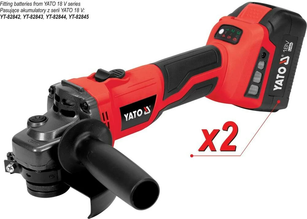 Mulli këndor YATO YT-828295, 18V, 4Ah, 2 bateri, 1.26 kg, Kuq