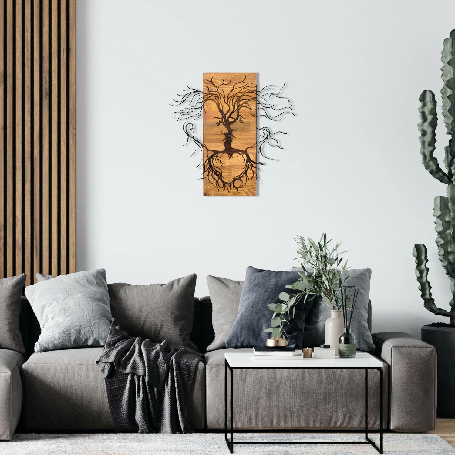 Aksesor dekorativ muri prej druri dhe metali, Wallity, Old Love, ngjyrë e zezë dhe arre, 60x57.5cm