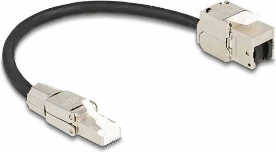 Kabllo rrjeti DeLOCK RJ45 mashkull në Keystone RJ45 femër, Cat6a, S/FTP, 0.25m, e zezë/argjend