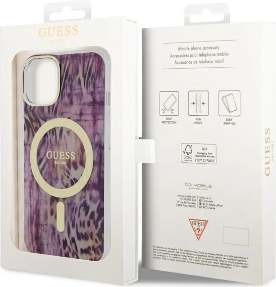 Mbështjellës Guess Leopard MagSafe për iPhone 14, Rozë