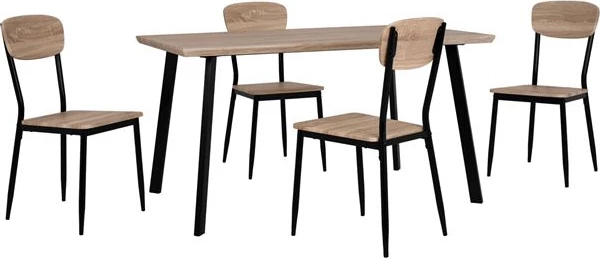 Tavolinë me karrige, 5 pjesë, sipërfaqe tavoline sonama, këmbë të zeza, 140x80x76 cm