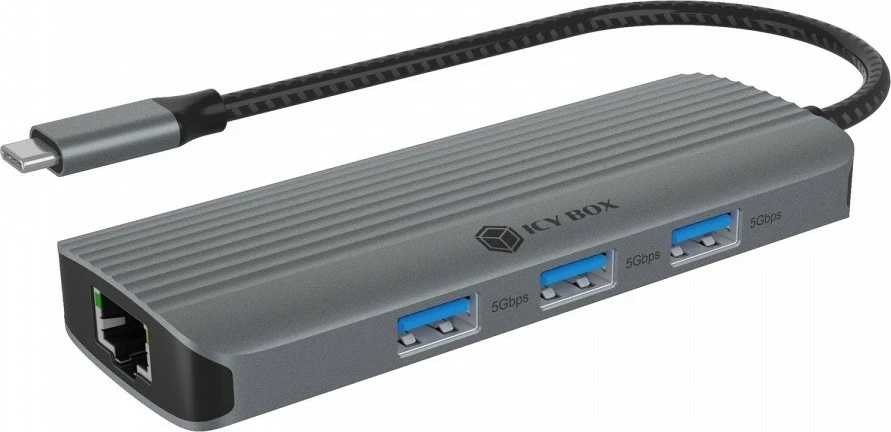 Kasë dokimi IcyBox IB-DK4034a-CPD 6-në-1, HDMI, USB, PD, LAN, antracit