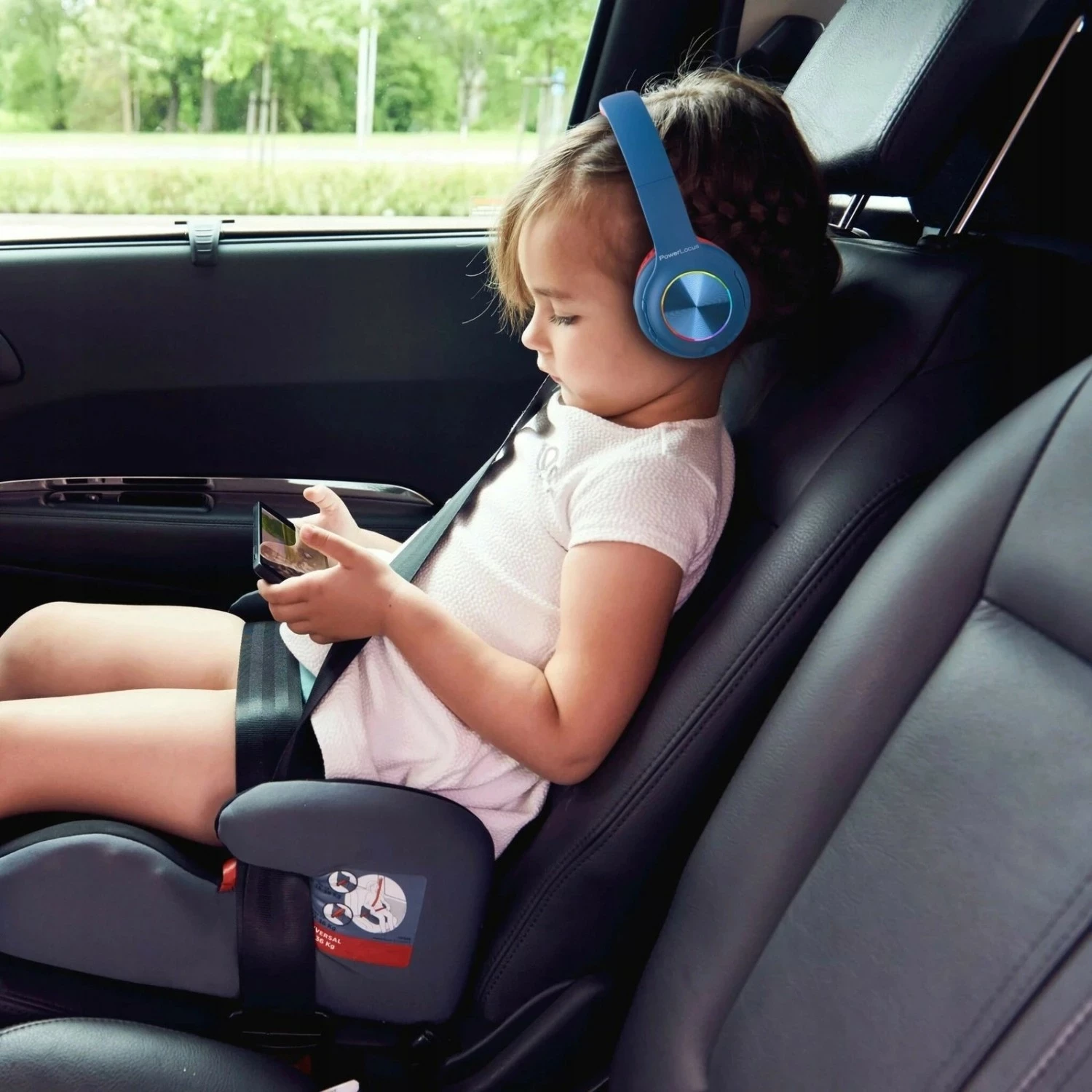 Kufje PowerLocus PLED Kids, Bluetooth + 3.5mm, LED, microSD, me mikrofon, blu/kuqe