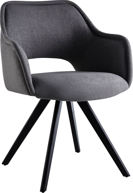 Karrige rrotulluese Soreyia, pëlhurë gri e errët, këmbë metalike të zeza, 63x59x83cm