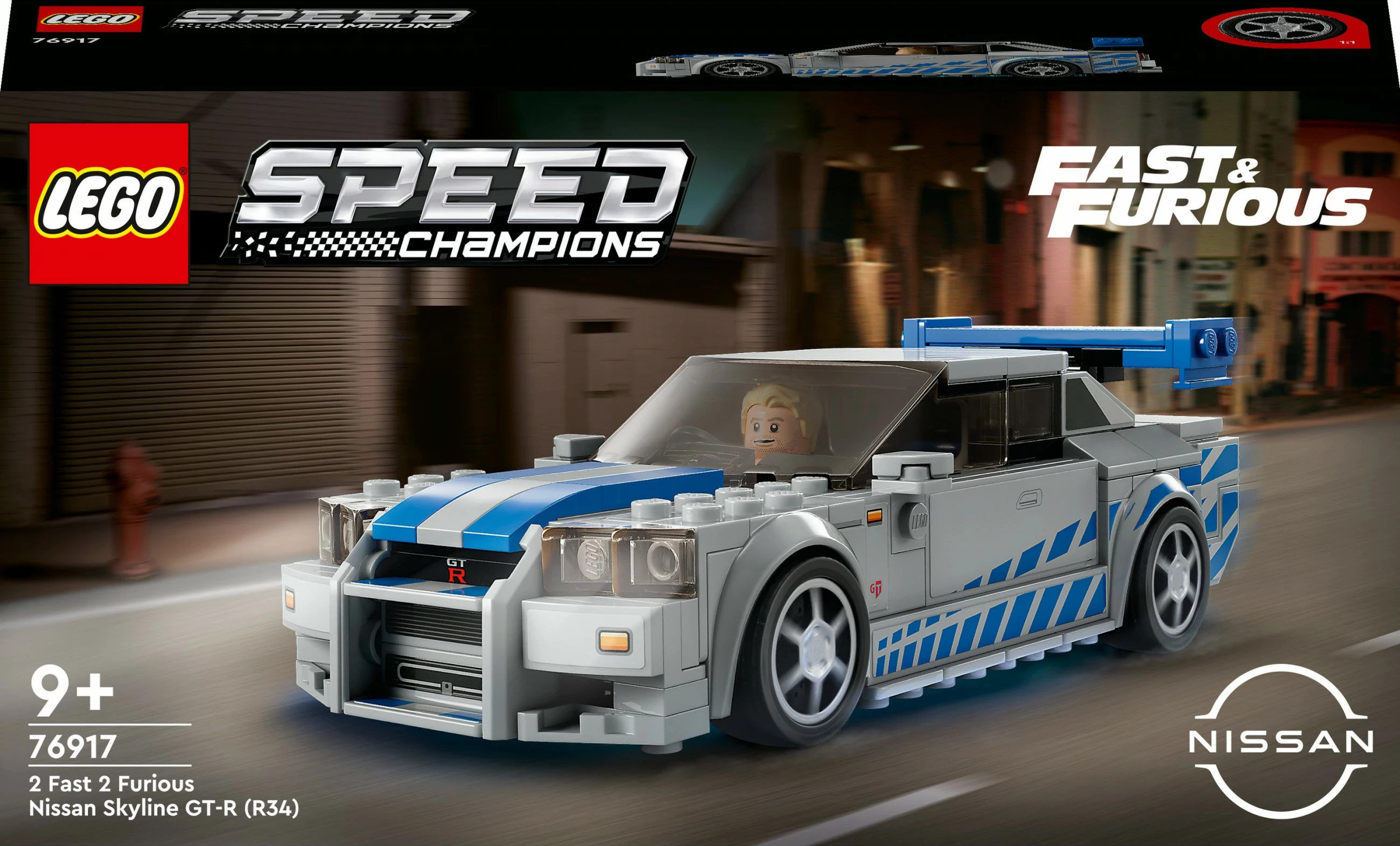 Set LEGO Speed Champions Nissan Skyline GT-R 76917, 2 Fast 2 Furious, gri/blu