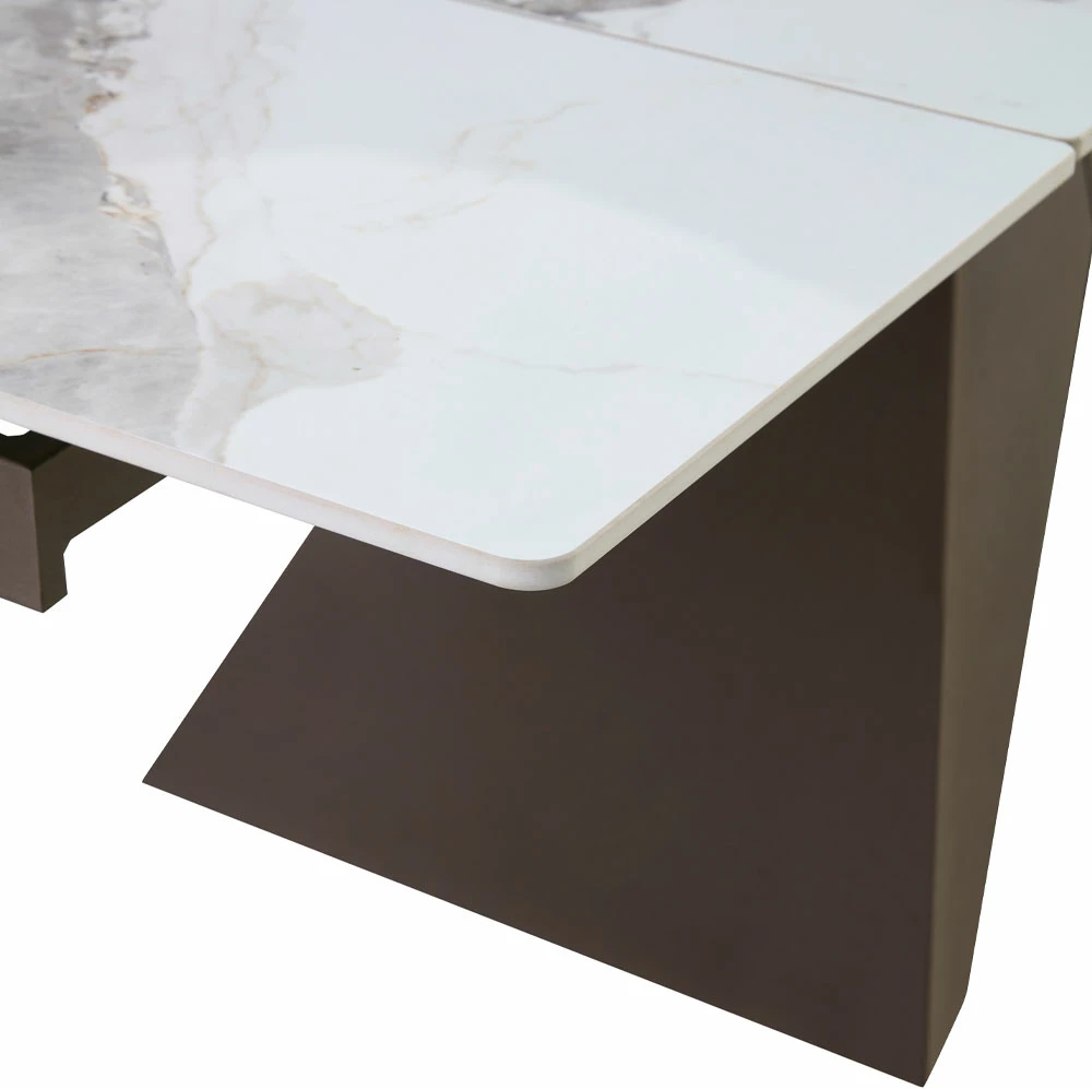 Tavolinë zgjatëse Marron, e bardhë me motiv mermeri, 180x90x75cm